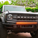 2021 2022 2023 gray Ford Bronco Modular Bumper with one amber 40in Light Bar on top of bumper - M&R Automotive