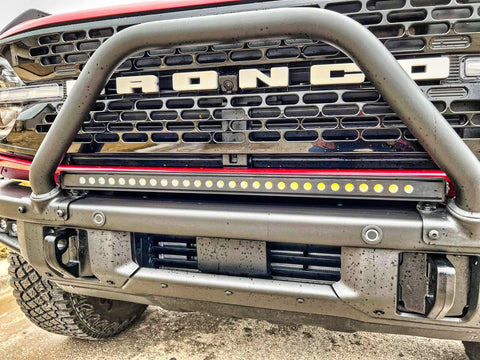 2021 2022 2023 Ford Bronco Modular Bumper with one 30in Light Bar on top of bumper with a bullbar - M&R Automotive