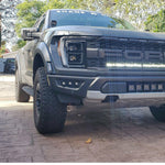gray 2021 2022 2023 ford raptor generation 3 with one white light bar behind the grille 