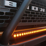 2021 2022 2023 Ford Bronco Modular Bumper with one amber 30in Light Bar on top of bumper between bullbar- M&R Automotive