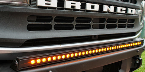 2021 2022 2023 Ford Bronco Modular Bumper with one amber 40in Light Bar on top of bumper - M&R Automotive