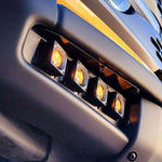 Up close view 2021 2022 2023 2024 cyber orange ford bronco modular bumper dual function fog light kit