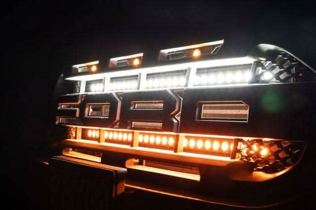 upclose 2019 2020 2021 2022 ford ranger grille with 2 30in light bars color white and amber