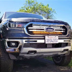 blue 2019 2020 2021 2022 ford ranger with 2 30in light bars behind the grille color white and amber