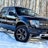 2010-2014 Ford Raptor Gen 1 truck showcasing Ford Raptor Gen 1 fog light kit in snowy forest setting