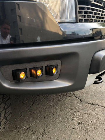 2010-2014 Ford Raptor Gen 1 Dual Function Fog Light Kit with amber DRL pods installed, Ford Raptor Gen 1 fog light on front bumper