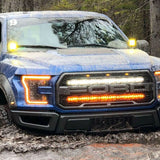 blue ford raptor 2019 in the water with 2 behind grille 40in light bars color white and amber