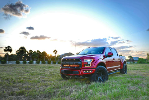 red ford raptor 2019 2020 with off roading fog light kits 20watt square light pods