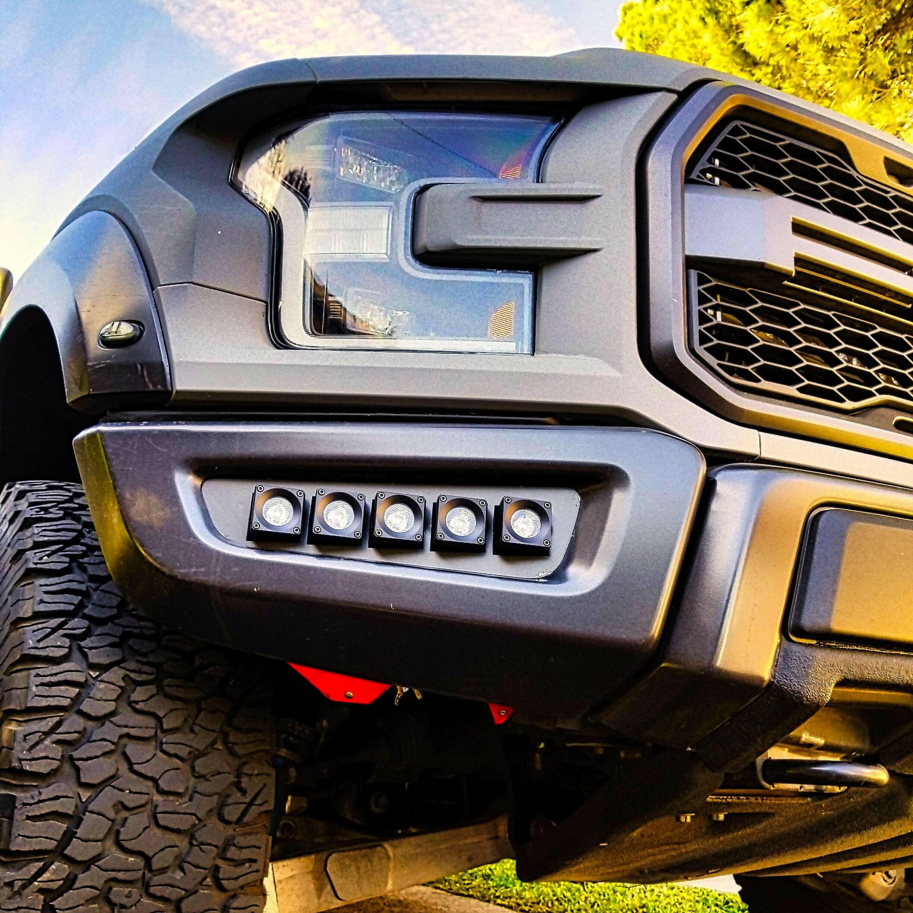 gray ford raptor 2017 with off roading fog light kits 20watt square light pods