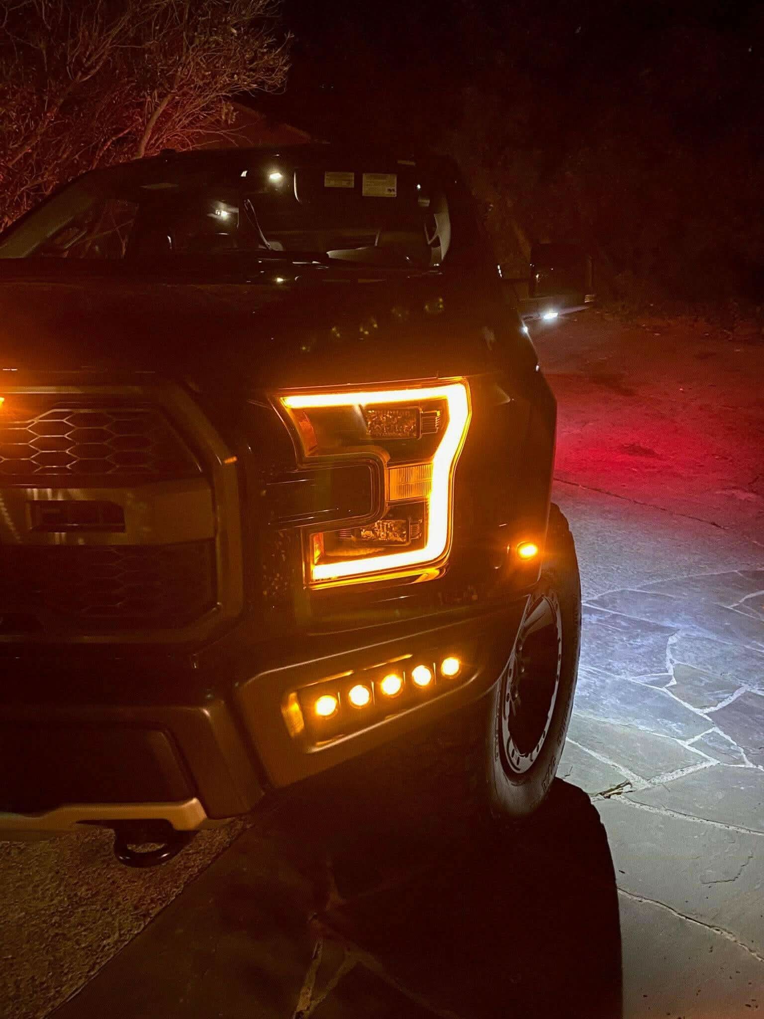 ford raptor 2017 2018 2019 2020 with off roading fog light kits 20watt square light pods in the dark