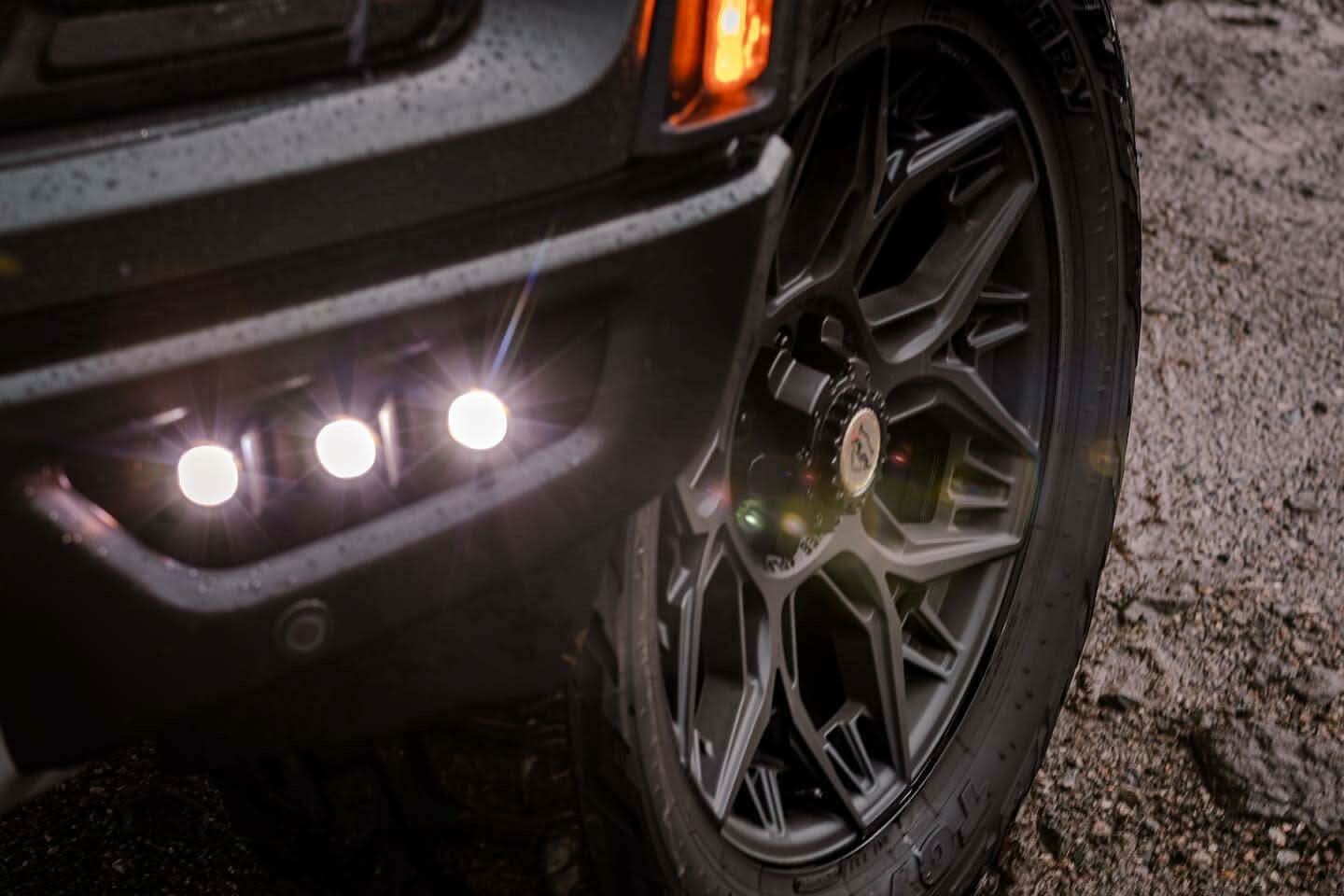 up close view gray 2021 2022 2023 ford raptor generation 3 with 3 white 20watt squares