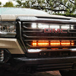 2021 2022 2023 GMC Canyon two 30in Light Bars behind the grille color white and amber by M&R Automotive