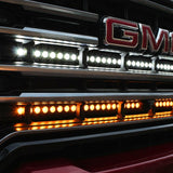 2020 2021 2022 2023 GMC Sierra 2500 and 3500HD two 40in Light Bars behind the grille color amber and white 