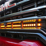 2020 2021 2022 2023 red GMC Sierra 2500/3500HD one amber 40in light bar behind the grille