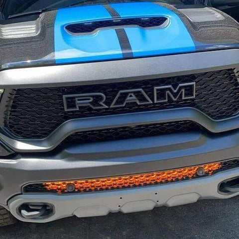 RAM Rebel Light Bar 2019-2024 single 40in slim LED bar mounted on RAM 1500 Rebel front bumper