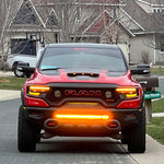 RAM Rebel Light Bar on red 2019-2024 RAM 1500 Rebel with bright amber 40in slim front bumper LED
