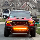RAM Rebel Light Bar on red 2019-2024 RAM 1500 Rebel with bright amber 40in slim front bumper LED