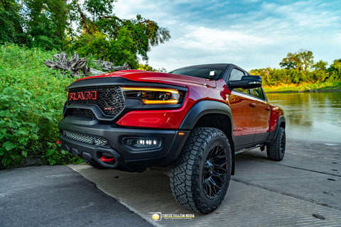 RAM Rebel fog light kit 2019-2024 installed on red RAM Rebel truck by riverside