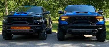 RAM Rebel Light Bar installed on 2019-2024 RAM 1500 Rebel trucks showcasing single 40in slim front bumper light bar