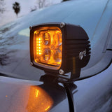 2025+ RAM 2500 3500 Ditch Lights dual color LED amber DRL backglow mounted on truck hood