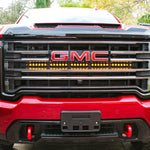 2020 2021 2022 2023 red GMC Sierra 2500/3500HD one 40in light bar behind the grille turned off