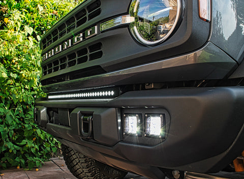 2021 2022 2023 2024 Ford Bronco Capable Bumper with one 40in Light Bar on top of bumper and two 40watt fog light pods- M&R Automotive